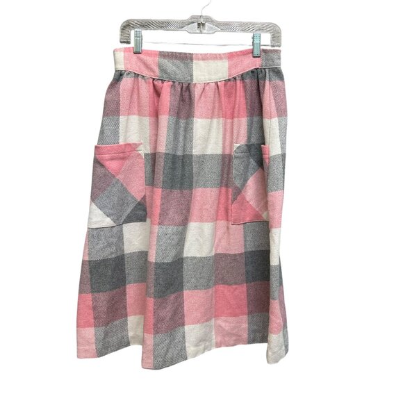 Vintage Gray Pink Plaid School Girl Wool Blend Skirt Size 14 - Picture 1 of 5